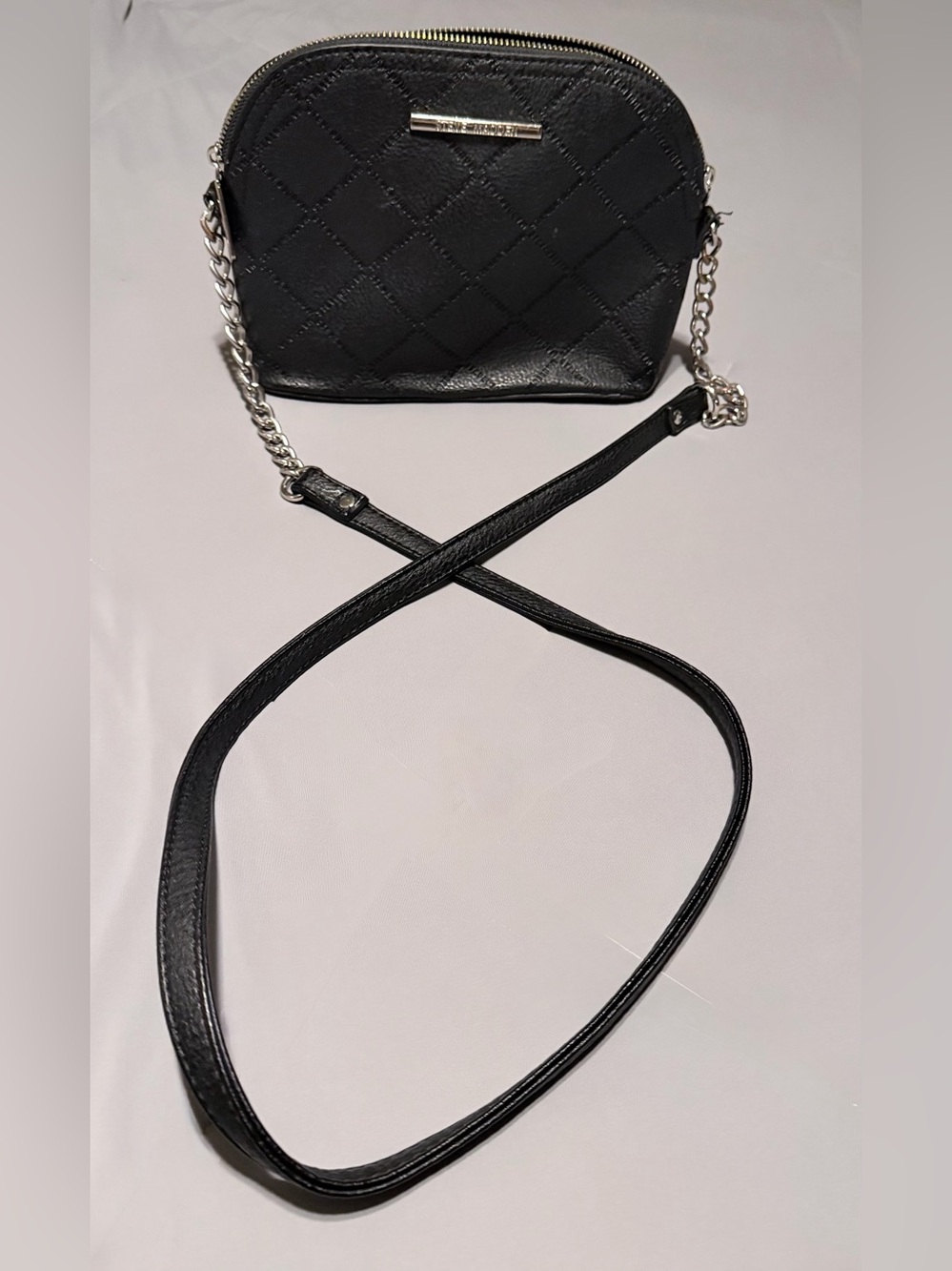 Steve Madden Faux Leather Crossbody Bag in Black with Silver Chain